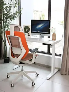 Office Electric Standing Adjustable Height Gaming Desk With Leather Table Top