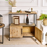 Armoire de rangement multifonctionnelle INNOVA en bois massif, style rustique farmhouse, avec panneau décoratif antique et 2 étagères métalliques pour salon