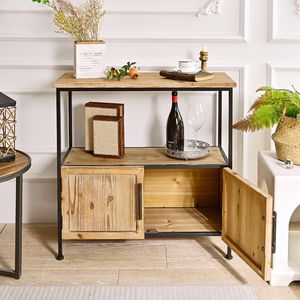 INNOVA Solid <b>Wood</b> Rustic Farmhouse Style Accent Panel Storage Cabinet Metal 2 Shelves for Living Room Dining Hotel Furniture - Product Image 4