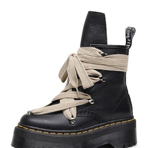 Stivali <span class=keywords><strong>Alti</strong></span> in Pelle con Motivo Litchi da Uomo e <span class=keywords><strong>Donna</strong></span>, Allacciatura Incrociata a Metà Polpaccio, Stivali Martin Distintivi con Punta Rotonda e Cerniera Laterale - Product Image 5