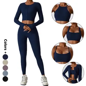 Woman New Design Long Sleeve Yoga Set High Waist Gym Fitness Suit 2pcs 3pcs 4 Pcs 5pcs Yoga Outfit Active Wear