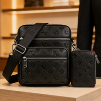Tas Selempang Pria Kulit PU Embossed dengan Set Dompet, Tas Kasual Multi Kantong untuk Pembeli Grosir