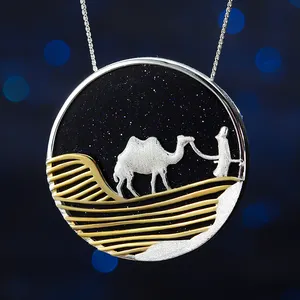 lotus fun Handmade Gemstone Jewelry Starry Desert Nights Natural Golden Sandstone Camel Animal Pendant Silver 925 for Women fine jewelry for women