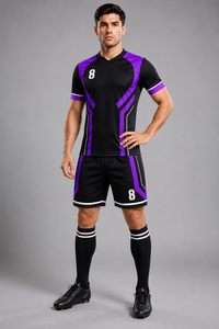 Conjunto de Uniforme de Fútbol Unisex Negro, Cuello en V, Manga Corta, Transpirable, 100% Poliéster, Pantalones Cortos Personalizables - Product Image 5