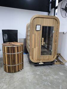 Sauna Exterior de Madera Maciza de Cedro para 2 Personas, Sauna Tradicional de Vapor Húmedo con Calentador - Product Image 3