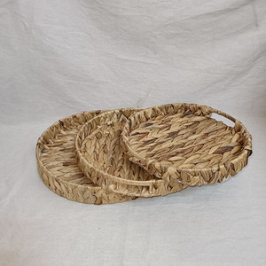 Water Hyacinth Tray OEM/ODM Handmade Natrual Materials Fruits Round Water Hyacinth Tray Gift Seagrass Storage Tray Basket