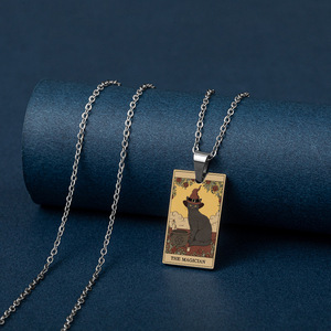 <span class=keywords><strong>TAROT</strong></span> Waite Grand Arcana Vintage pintura al óleo UV Color impresión gato collar de acero inoxidable colgante chapado en oro forma de cruz - Product Image 2