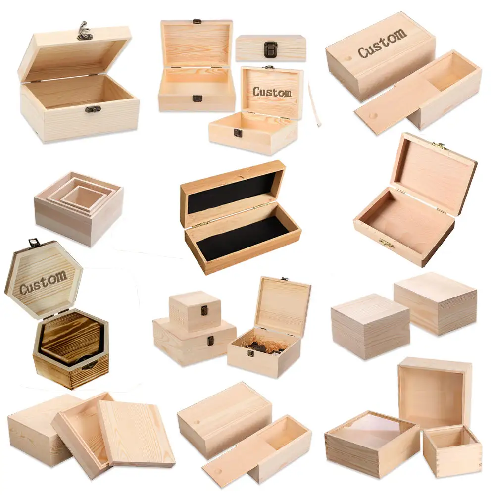 neujahr holz solide benutzerdefinierte größe benutzerdefiniertes material benutzerdefiniertes logo handwerk boxen Öko holzbox verpackung