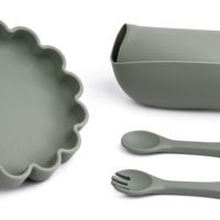 Ensemble d'assiettes d'alimentation pour bébé en silicone sans BPA, bavoir, cuillère et fourchette à long manche, ensemble d'assiettes en silicone pour le sevrage des enfants