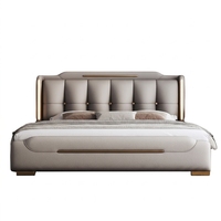 Lit de rangement luxueux de style européen moderne JUNYUHAO, en cuir premium, mousse haute densité, certifié E0, cadre en pin, taille King/Queen