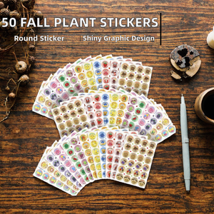 50pcs Round Self-adhesive Decorative Stickers <b>Gloss</b> Printed <b>Paper</b> Labels for Suitcase Notebook Journal Holiday Decoration - Product Image 2