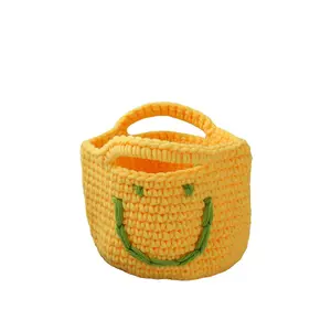 Wholesale kids kawaii smile knit tote bag toddler kids mini cute handbags little girl crochet purse