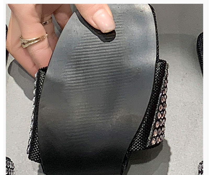 2023 Women Rhinestone Flat Sandals Slippers Square Head Casual Slide Summer Beach Shoes