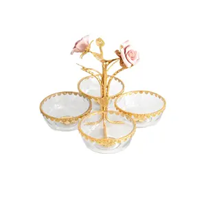 Silver glass fruit bowl with flowers antique home decoration wholesale