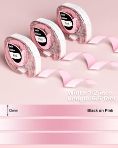 Satin-Band-Etiketten für <span class=keywords><strong>Phomemo</strong></span> <span class=keywords><strong>P12</strong></span>, <span class=keywords><strong>P12</strong></span>-Pro Etikettendrucker, kompatibel mit Dymo LetraTag Serie Etikettendrucker, Schwarz auf Rosa - Product Image 2