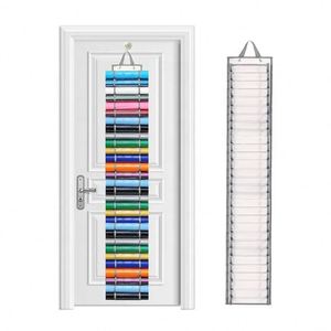 Roll Holder with 60 Compartments and Keeper with Door <b>Hooks</b> and Strap Clear Vinyl Organizer Holder Wall Mount for Home Craft - Product Image 1
