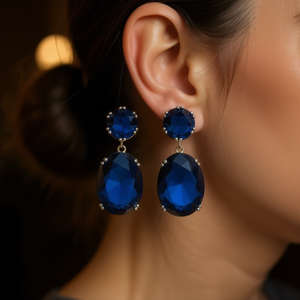 Pendientes de cristal azul oscuro para mujer, clásicos, con forma ovalada, con diamantes de imitación, joyería de moda para fiesta, E491 - Product Image 2