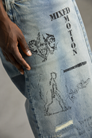 Nouveau Jean Droit Homme Imprimé Graffiti 2026 Streetwear Y2K Taille Mi-Haute en Denim Respirant Style Vintage Printemps