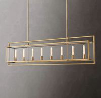 Lustre rectangulaire moderne Beckman en laiton massif et verre, finition bronze acier, pour îlot de cuisine