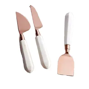 Witte Hars Handvat Kaas Messen Set Rose Gold Rvs Kaas Pinda Boter Spreaders Verwarmde Gold Fly Boter Slicer