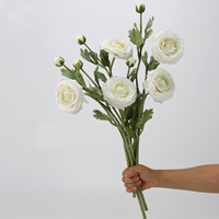 Fleurs artificielles haut de gamme à 3 têtes, toucher réel, ranunculus blanc et rose, vente en gros pour décorations de Pâques, Noël, maison et mariage