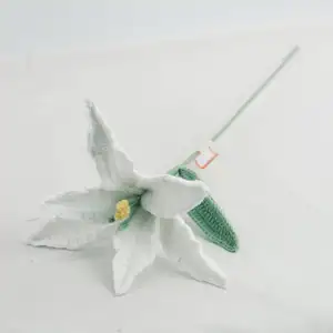 Wholesale Home Office Decoration Handmade Mini Potted Plant Crochet Wool Finished Lily Bouquet