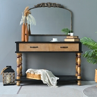 Table console rectangulaire rustique en bois massif sculpté de 47,64 po avec pieds pivotants, montage facile