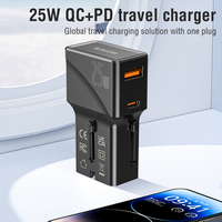 Adaptateur universel 25W QC3.0 + PD3.0 Smart Power USB Type-C Prise internationale tout-en-un Ordinateur portable Charge rapide Voyage