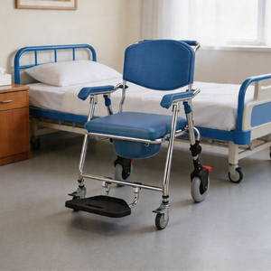 Silla de Ducha Plegable Ligera de <span class=keywords><strong>Aluminio</strong></span> con Reposapiés y Ruedas para Personas Mayores, Capacidad de 125 kg, Acabado con Recubrimiento en Polvo - Product Image 1