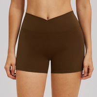 Shorts de yoga moulants à taille croisée pour femmes, en nylon/spandex, pour la gym, le sport, le cyclisme et la course en extérieur