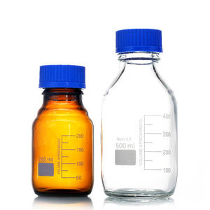 Haiju garrafa de armazenamento borosilicate, garrafa de vidro transparente/marrom, tampa azul/laranja de parafuso, laboratório - Product Image 5