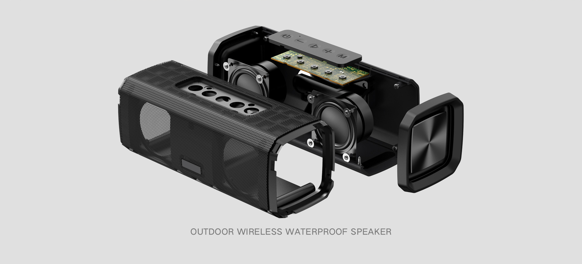 ポータブルワイヤレスBluetoothスピーカーIPX7防水長方形メタルグリル