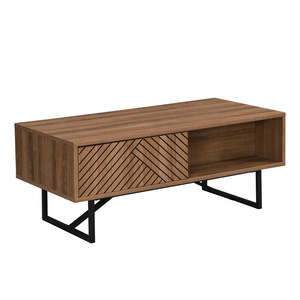 Mesa de Centro Moderna y Casual de Primera Calidad con Superficie Lineal de Madera y Estructura Metálica, Ligera y Fácil de Montar, Mueble para el Hogar - Product Image 1