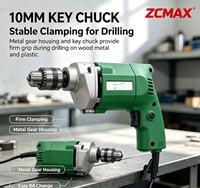 Perceuse électrique ZCMAX 10 mm avec mandrin à clé, 350 W, 220-240 V, vitesse variable, marche avant/arrière, pour percer le bois et le métal