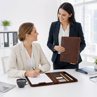 Portafolio de Cuero A4 con Cierre y Asa, con Calculadora, Bolsa para Documentos de PU Encerado Premium, Organizador de Negocios, con Logotipo Personalizado