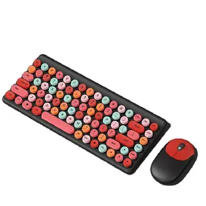 Keyboard dan Mouse game nirkabel imut, Mouse Keyboard dan Mouse Gaming 2.4g, nirkabel, warna-warni