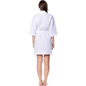 Custom Wholesale Lightweight Short Robe For Women <b>Waffle</b> Kimono <b>Bathrobe</b> Soft Quick Dry Cotton Blend Casual Sleepwear - Product Image 4