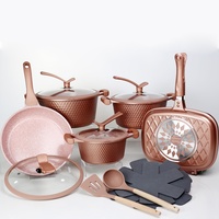 Set Peralatan Masak Aluminium 15-Piece Berlapis Berlian Mewah, Anti Lengket, Termasuk Panci Saus, Panci Sup, Casserole, Grill Pan, dan Wajan
