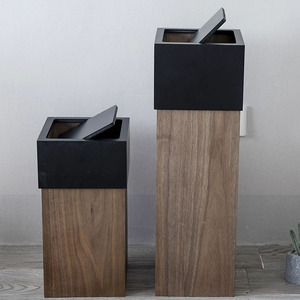 Walnut Wood Trash Can Square With Lid Indoor Home Living Room Use - Product Image 1