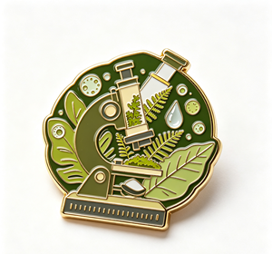 Green Microscope Enamel <b>Pin</b> Metal Craft <b>Badge</b> Lab Science Botanical Leaf Emblem for Gift and Collection - Product Image 1