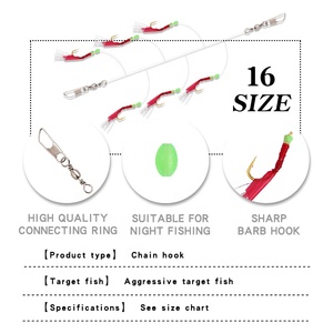 Hameçons de pêche en corde pour eau douce et eau de mer, couleur rouge peau de poisson, avec perle lumineuse, en sachet plastique OPP (6 paires/ensemble) - Product Image 3