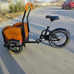 Vélo <span class=keywords><strong>cargo</strong></span> à 3 roues en acier à haute teneur en carbone pour enfants cadre confortable à engrenage en bois avant à vitesse unique non électrique avec boîte de rangement - Product Image 5