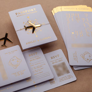 <span class=keywords><strong>Pasaporte</strong></span> Destino Invitación de <span class=keywords><strong>boda</strong></span> en blanco con hoja de oro Tarjeta de embarque Espejo Acrílico Etiquetas de avión - Product Image 6