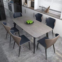 Ensemble de table à manger moderne de luxe avec motif marbré, pieds en métal noir rectangulaires, pour la maison, l'appartement, table à manger assemblée