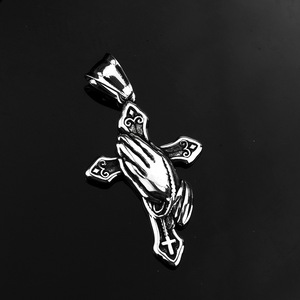 yunnique Stainless Steel <b>Cross</b> Pendant Necklace Men Prayer Hands Design Fashion Jewelry Gift For Clothing Matching - Product Image 3