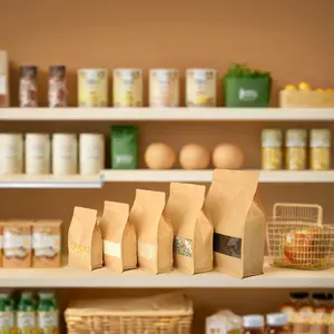 Kraftpapier Stand-Up Zakje Vochtbestendige Snack Voedsel Zak Met Diepdruk Voor Koffie En Thee Verpakking