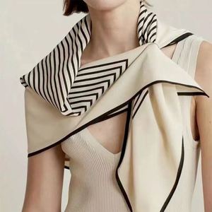 Nordic Style Double Crepe Square Simple Black and White Striped Silk Scarf for Women - Product Image 1