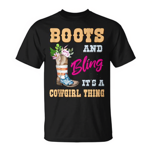 Camiseta para mujer con estampado de botas y brillos, estilo vaquero, linda y a la moda country western - Product Image 2