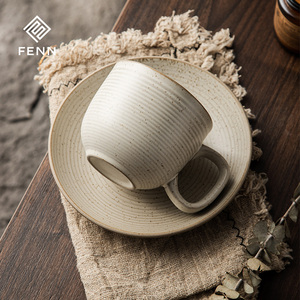 Cangkir Kopi Keramik Gaya Vintage FENN Custom dan Piring Saji, Mug Stoneware Berbintik Sesame, Keramik Jepang Lukisan Tangan, Hadiah Mug - Product Image 4