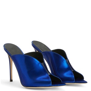 <span class=keywords><strong>Scarpe</strong></span> da <span class=keywords><strong>donna</strong></span> con tacco alto e tacco alto a punta aperta metallizzata Royal Blue Slip On sandali - Product Image 2